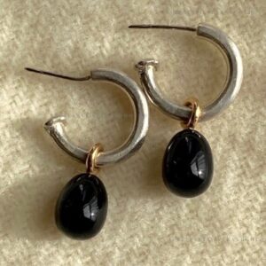 Black Onyx Drops on Sterling Small Hoops