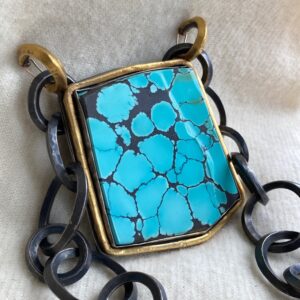 Large Turquoise/Silver/24K Gold Necklace